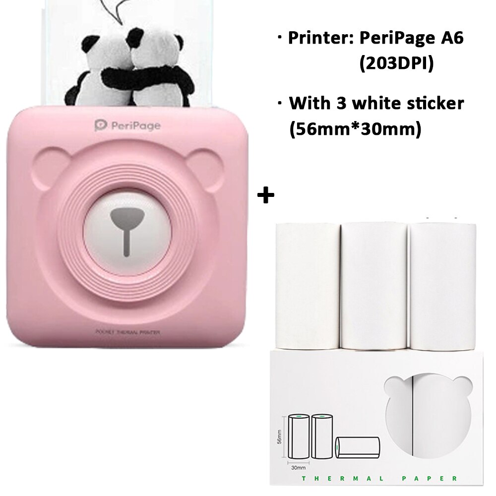 Peripage A6 203/304DPI Photo Printer Bliuetooth Wireless Thermal Printer Paper Sticker Label Printer Paper for Android iOS PC: Set-2