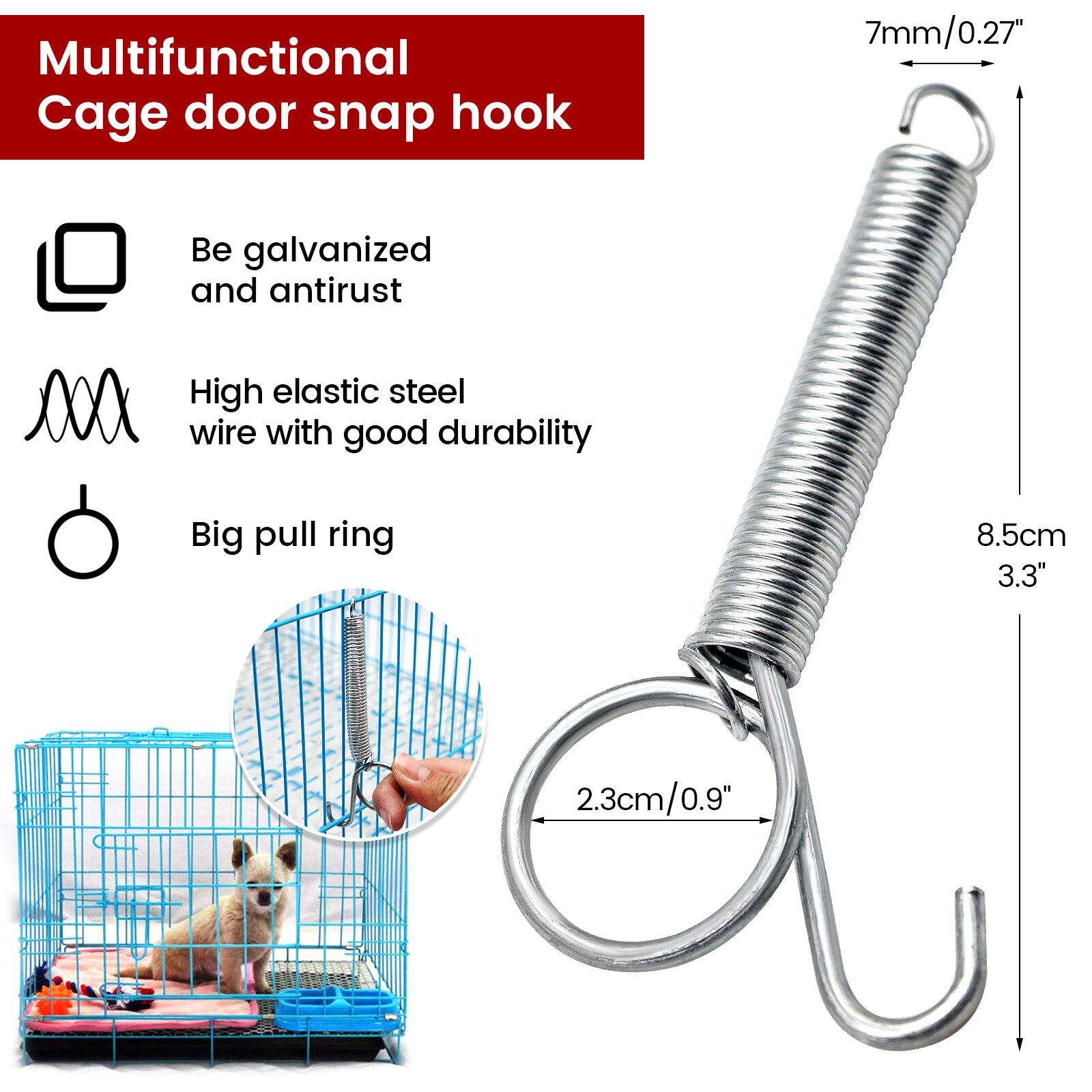 20Pcs Rabbit Spiral Cage Door Latch Tension Spring Bird Cage Utensil Fixed Hook Cage Hook Accessories