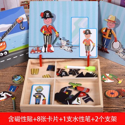 3d houten magnetische puzzels voor kinderen sticker montessori baby up educatief figuur dieren voertuig tekenbord leerzaam speelgoed: Carrièreswitch