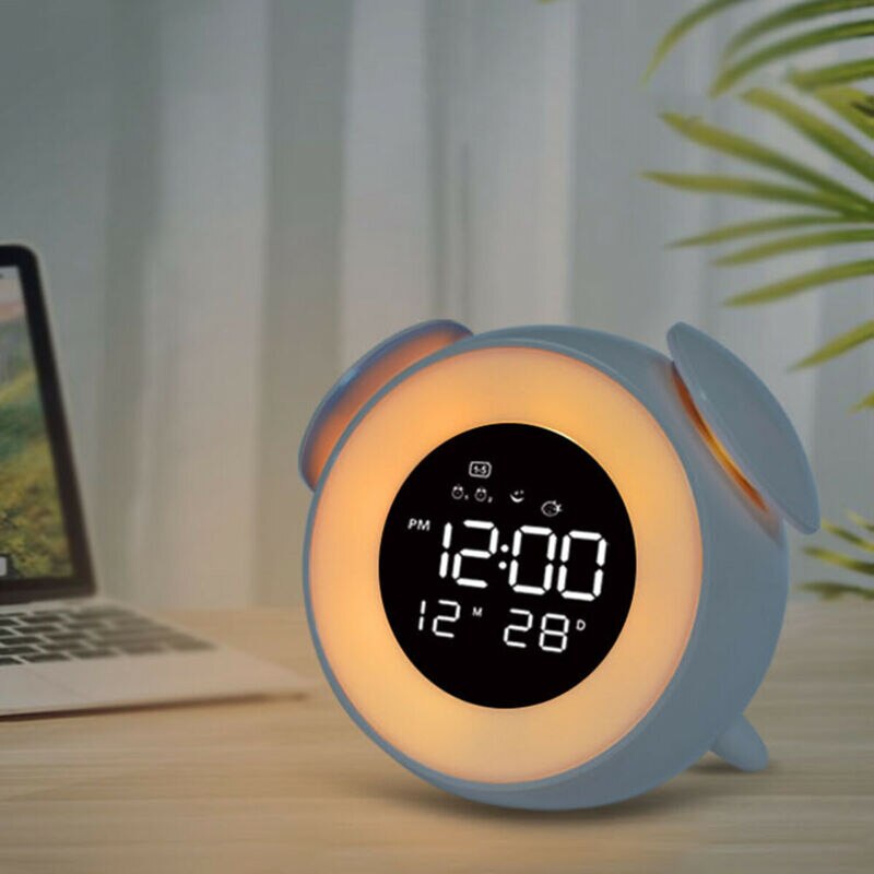 Kids Bedside LED Digital Snooze Alarm Clock Night Light USB Port Cute Cartoon Children Baby Room Led Christmas Decor