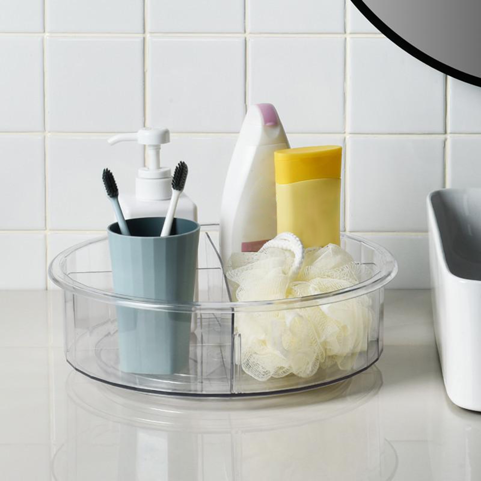 Rotating Divided Lazy Susan Turntable Storage Box Organizer for Kitchen Cabinet