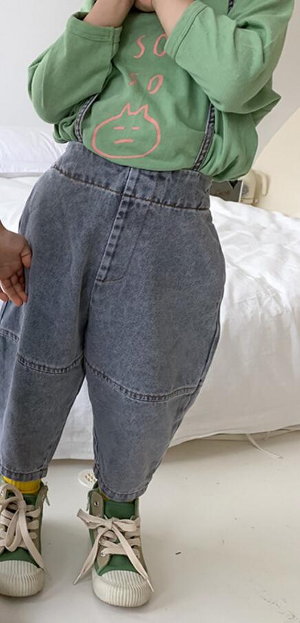 Garçons filles denim salopette style enfants coton décontracté navet denim pantalon enfants enfant en bas âge: gray black / 12M