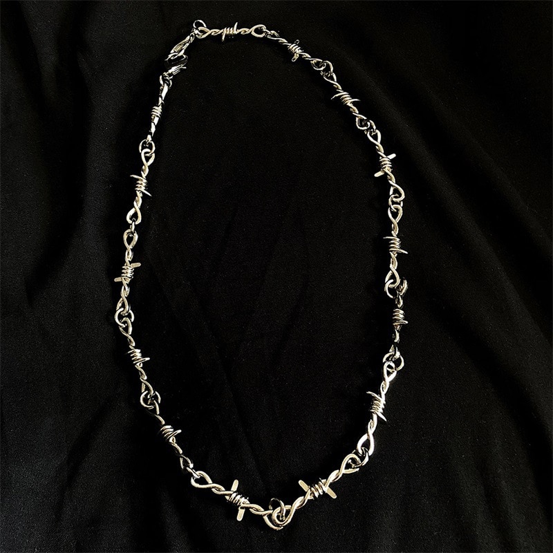 Men and Women Street Silver Color Thorns Bramble Necklace Hip Hop Titanium Steel Choker Necklace Ins Trendy