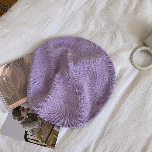 Chapeau de peintre sauvage rétro, Version coréenne de la grande circonférence de la tête tricotée japonaise, béret Monochrome Gorros, printemps et automne: Violet