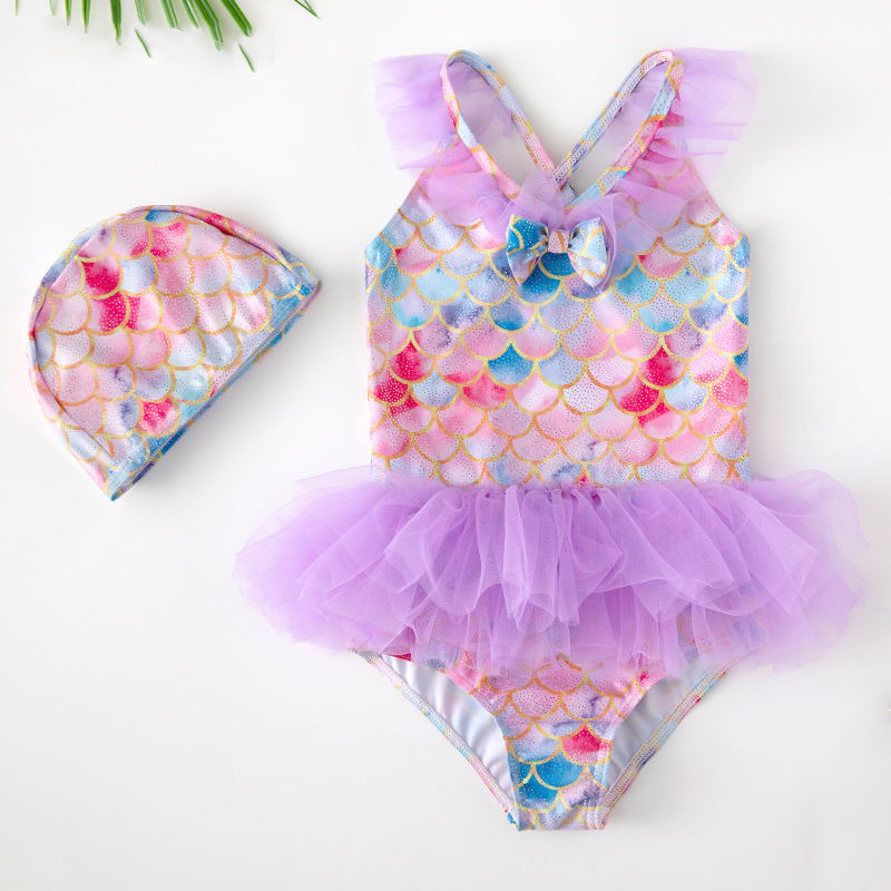 Maillot de bain à paillettes imprimé écailles de poisson pour enfants, ensemble une pièce pour filles: Style 2 / 8T