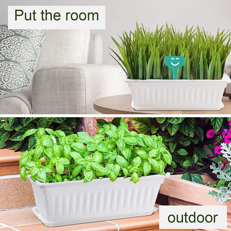 4 Pack Planting Pots with Trays with 20 Plant Labels, Plastic Rectangular Window Frame, Vegetable Planting Container Set