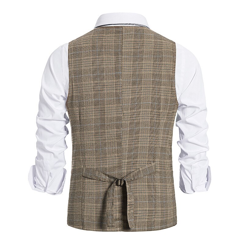 Men's Vests Fall European Code Men's Plaid Double-breasted Vest Suit Retro Waistcoat