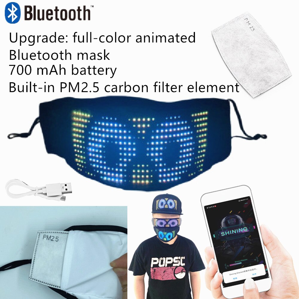 Bluetooth Programmable Led Face Mask Luminous Scrolling Message Display Board Men and Women Carnival Music Party Christmas: Full color mask