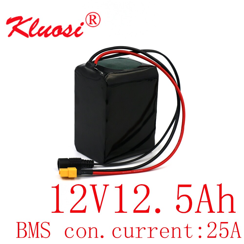 KLUOSI 12V 12.5Ah 12Ah 3S5P 12.6V Lithium Battery Pack with 25A BMS 250W High Capacity for Motor Scooter Solar Energy Light Etc