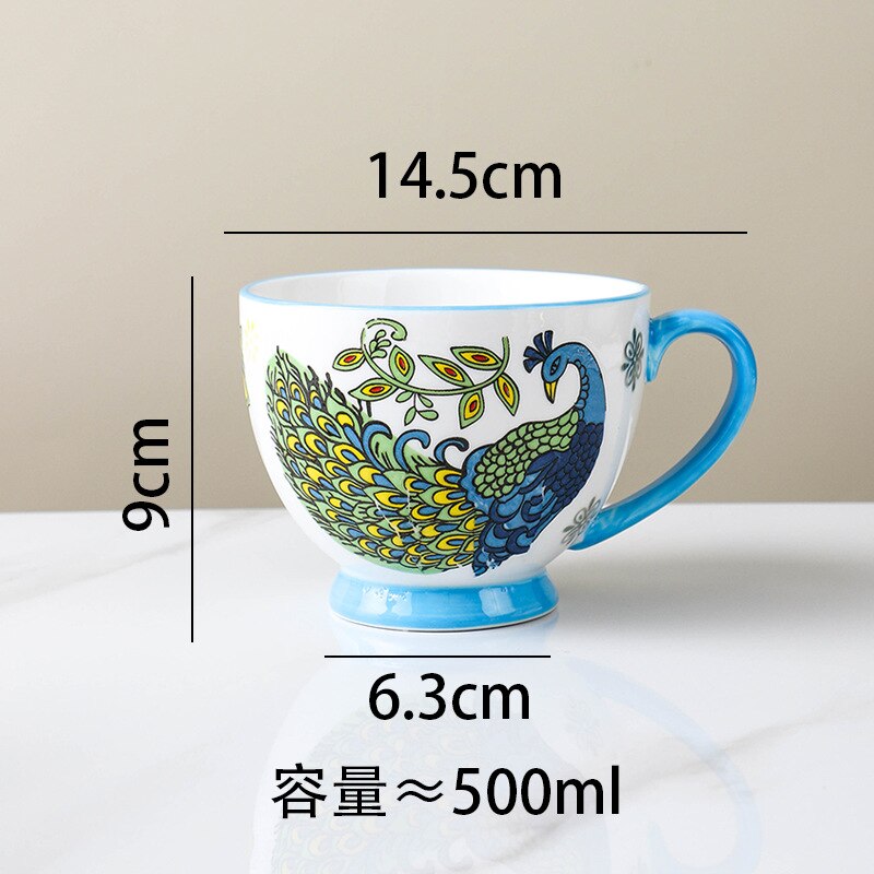 American Product Heavy Color Hand-painted Ceramic Breakfast Cup Home Large-capacity Mug Coffee Oatmeal Cup: 4
