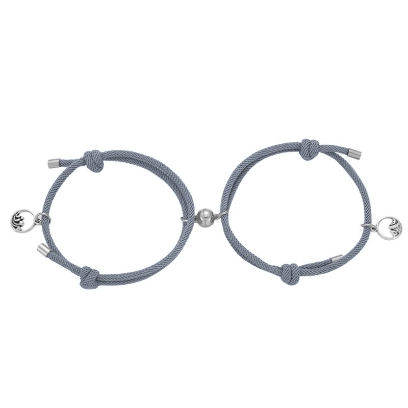 2Pcs Minimalist Lovers Matching Friendship Bracelet Rope Braided Couple Magnetic Distance Bracelet Kit Lover Jewelry: GY