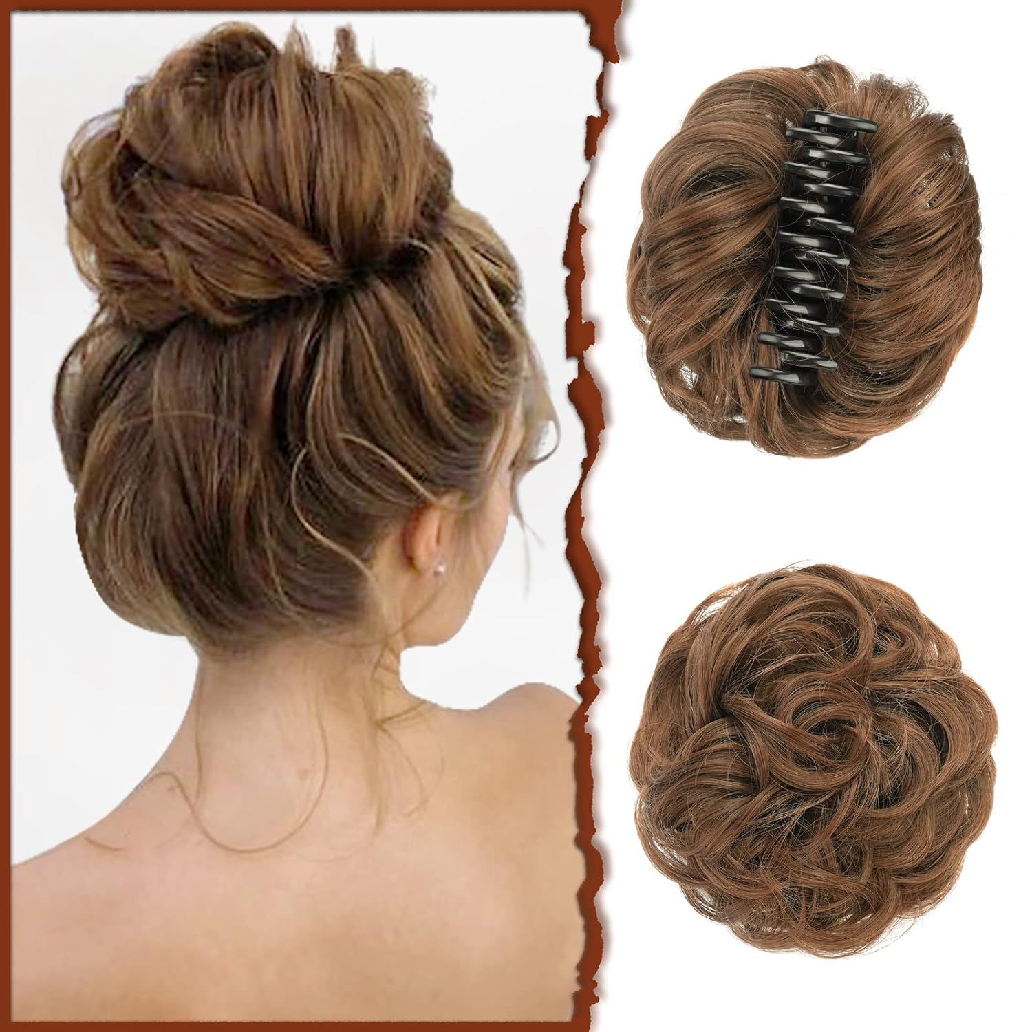 Pedaço de cabelo bagunçado para mulheres, penteado Updo penteado, ondulado encaracolado scrunchies, clipe na garra, chignon sintético, clip w: T4/27/30 / 1 PC