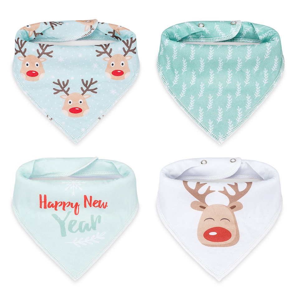 Gelukkig Fluit 4 Pcs Slabbers Dubbele Lagen Katoenen Baby Peuter Voeden Bandana Slabbetjes Speeksel Handdoek Driehoek Hoofd sjaal