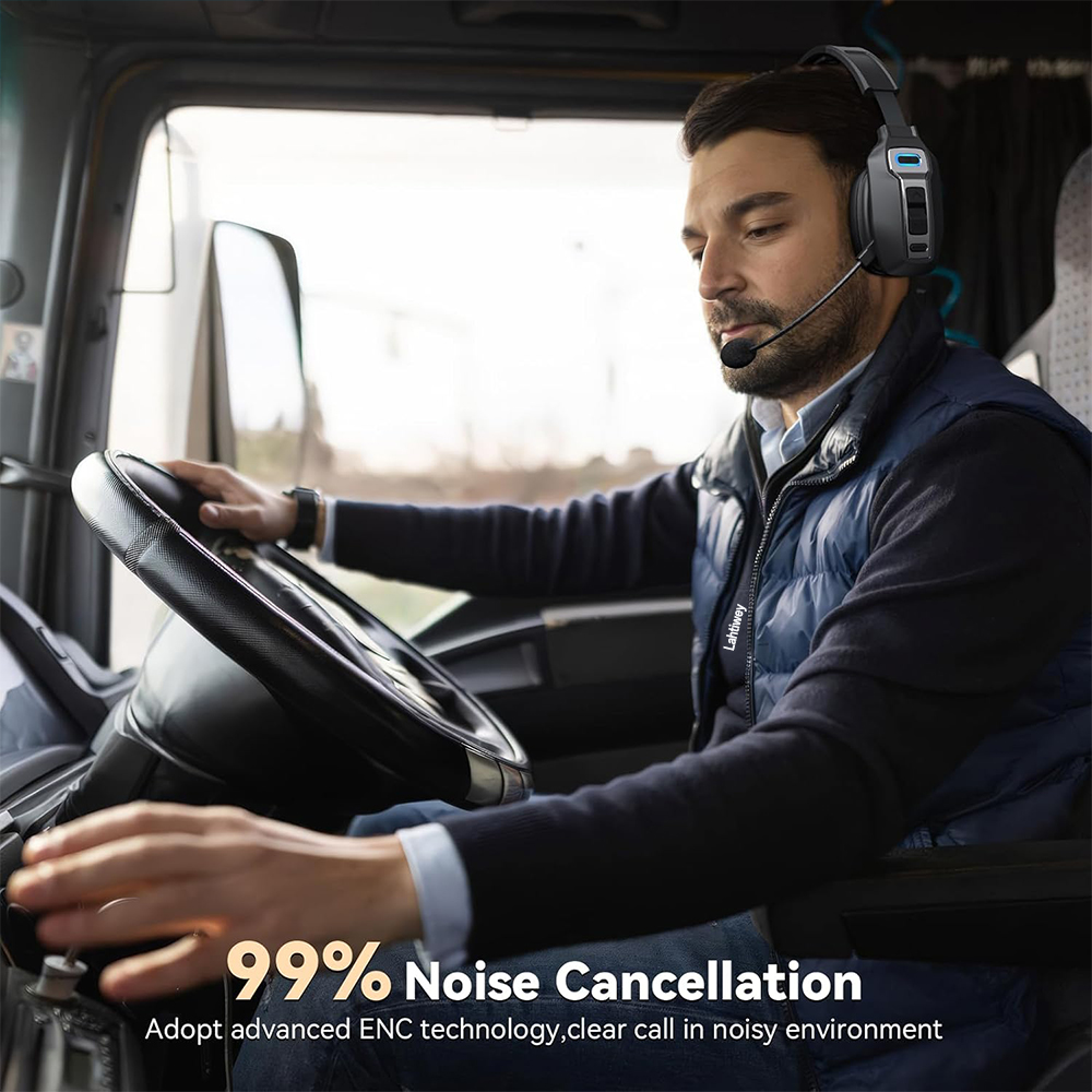 Trucker-Bluetooth-Headset mit Dual-Mikrofon-Geräuschunterdrückung, CVC8.0, Stummschalttaste, 60-Stunden-Akku, kabelloser Headset, On-Ear-Kopfhörer