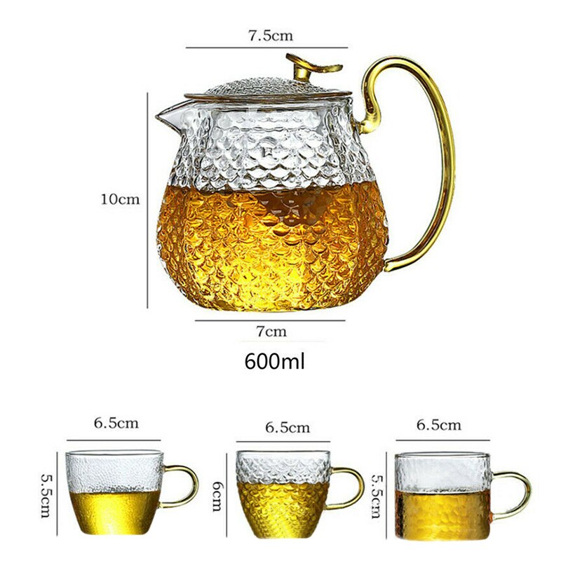 Thickened Glass Teapots and 3 Cup Household Heat-Resistant Clear Teapots Tea Maker Tea Set E2S