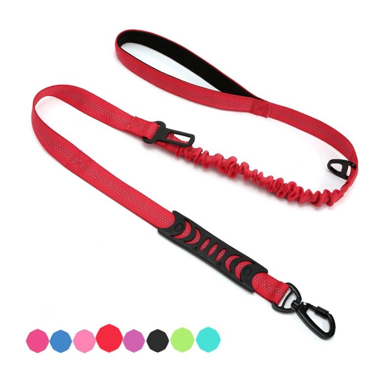 Leiband Voor Hond Elastische Hondenriem Reflecterende Hond Autogordel Hond Riemen Voor Grote Honden Outdoor Hond Auto Leash buffer: Rood