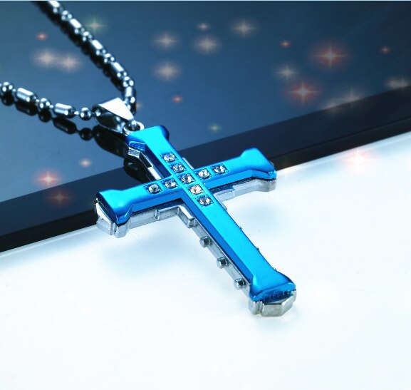 Cross Necklace For Men Jesus Crystal Cross Pendant Necklace Black Silver Color Stainless Steel Necklace Jewelry