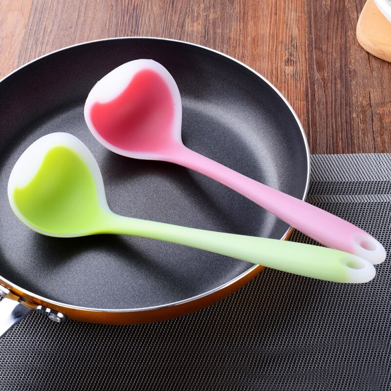 Long Handle Silicone Soup Spoon High-Temperature Anti Handle Non-Stick Large Food Spoons Cooking Utensils Kitchen Tool