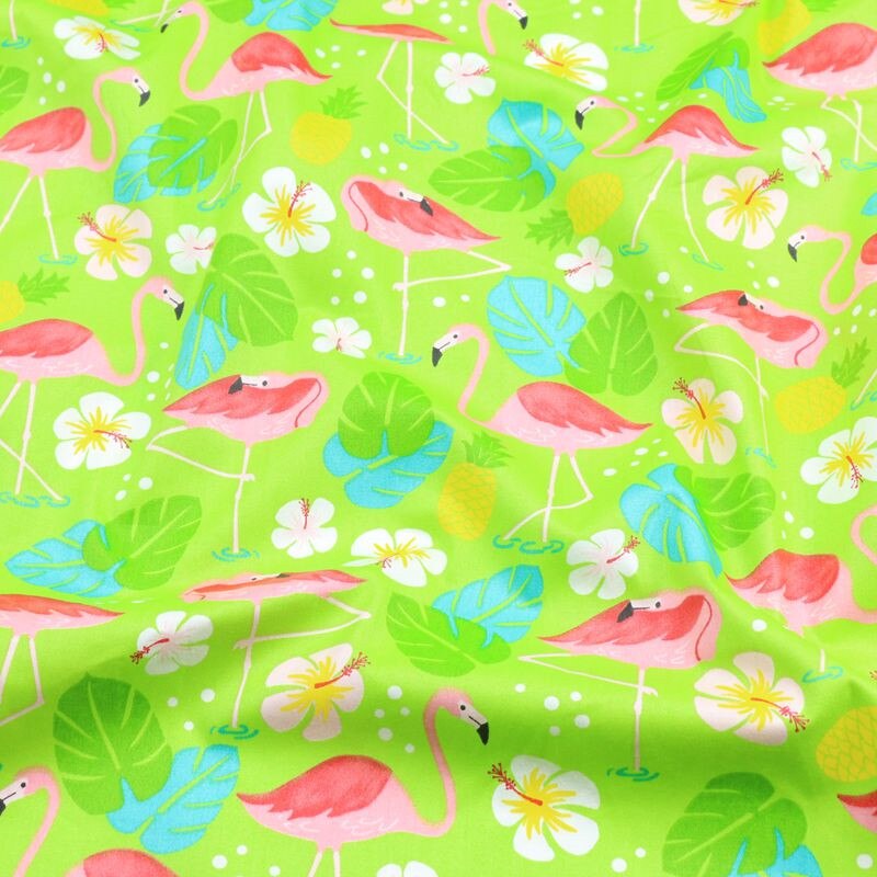 Tela de algodón con estampado de piñas y flamencos de Syunss para Diy, colcha de Patchwork, cunas para bebés, cojines de tela, mantillas de costura: green / 40x50 CM