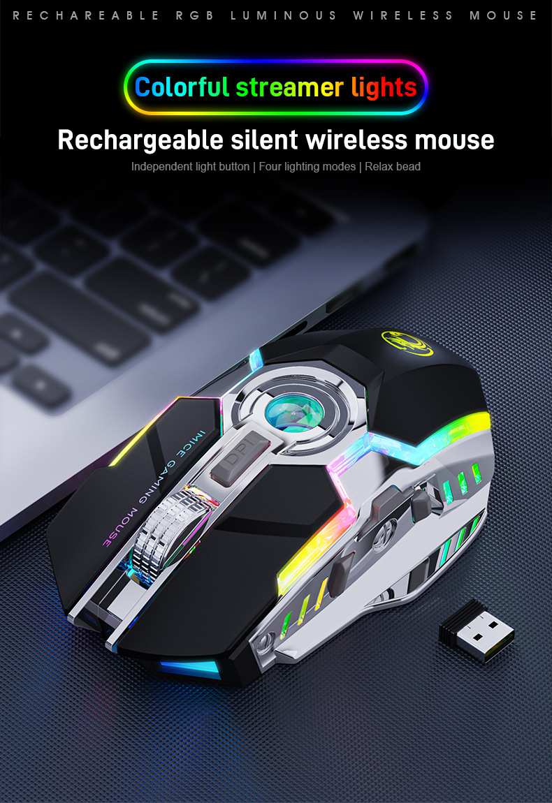 IMice G7 2.4GHz Wireless Gaming Mouse RGB LEDlight 3200DPI Rechargeable USB Receive Photoelectric Mute Mice For Pc Gamer Desktop