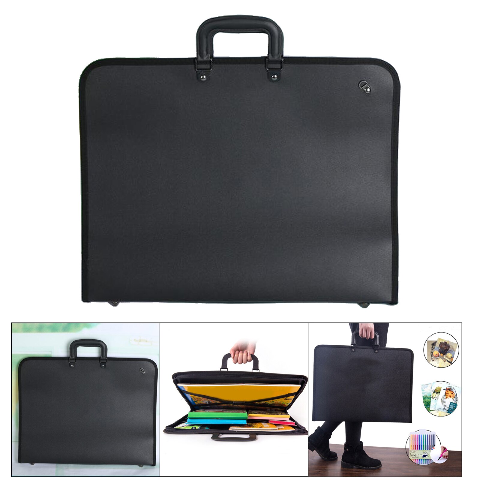 Art Portfolio Case Painting Carrier Bag with Shoulder Strap Black Waterproof