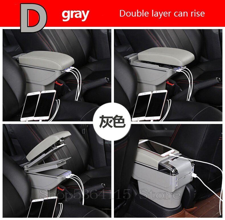 For Fiat 500 armrest box USB Charging heighten Double layer central content holder ashtray accessories