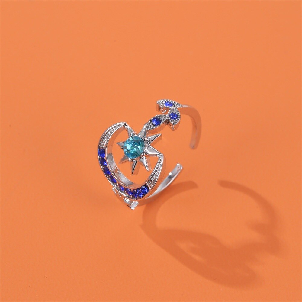 Colorful Moon Star Wedding Rings for Women Adjustable Open Finger Rings Engagement Jewelry Girl