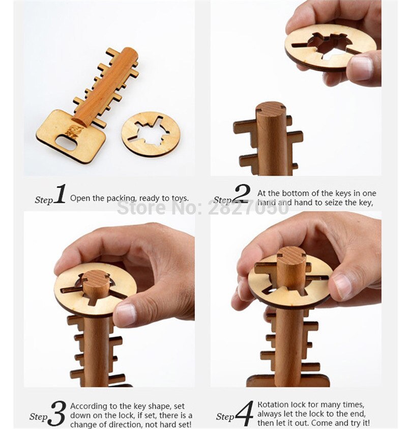 Unlock Key Clicking Blocks Wooden toy Classical Kong Ming Lock Intelligent Educational Block toys for children