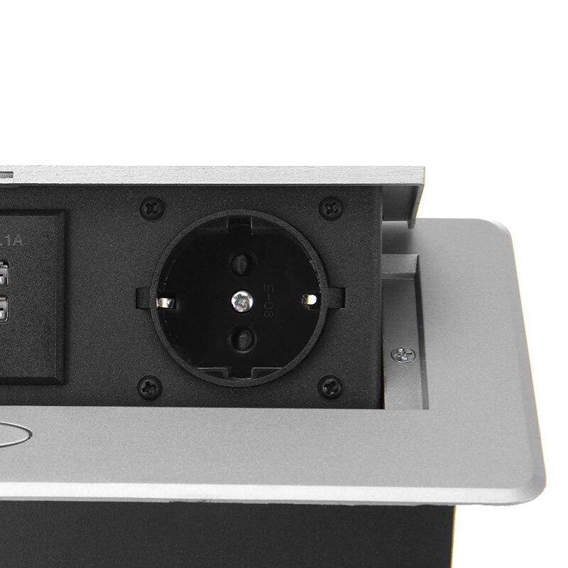 Multifunctional Desktop Pop-Up Socket Aluminum Alloy Dual USB Charging Port Desktop Desktop Socket EU Plug