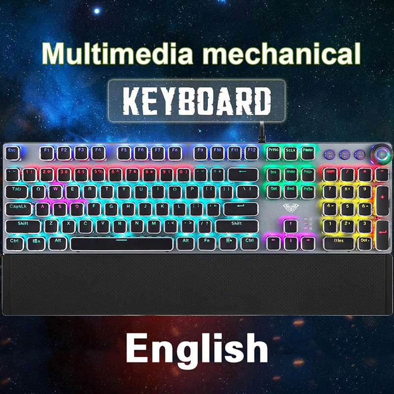 AULA Mechanical Keyboard Blue/ Black/Red/Brown Switch Gaming Keyboards for Tablet Desktop ADD Russian Spanish Korean Hebrew: camel / blue switch