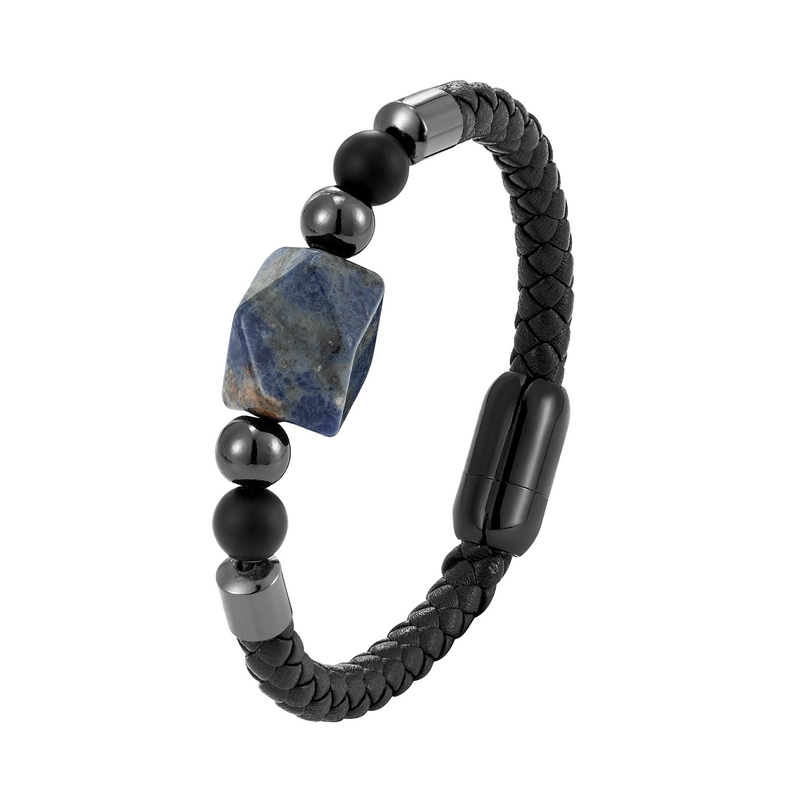 neue Diamant Natürliche Blau Stein Einfache Kunst Und Weise Männer Und Frauen Geeignet Armbinde 316L Edelstahl Leder Seil Charme Juwel: BXXGM-1075002 / 21cm