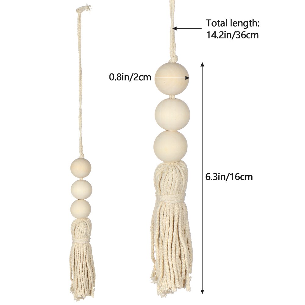 1/2 sztuk naturalne drewno girlanda z koralików juty rustykalne ścienne wiszące frędzle ciąg ręcznie Garland dom ozdoba dekoracje dla domu DIY: 2Pcs-16CM