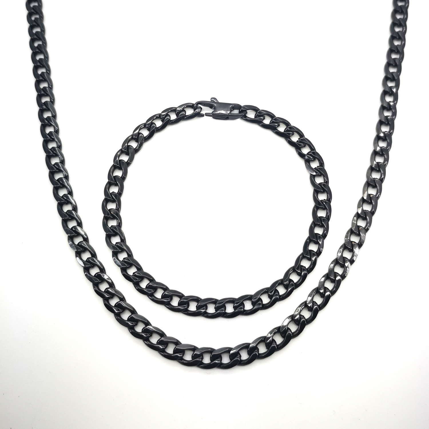 6Mm Rvs Ketting Voor Mannen/Vrouwen Lange Curb Cubaanse Ketting 18 "-36" Gun Black mode Jewerly Mannelijke Byzantijnse Jongen