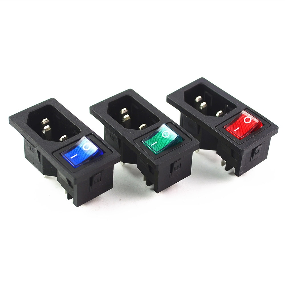 1Pcs 15A 250V IEC320 C14 3 Pin Fused Power Socket Connector Rocker Switch