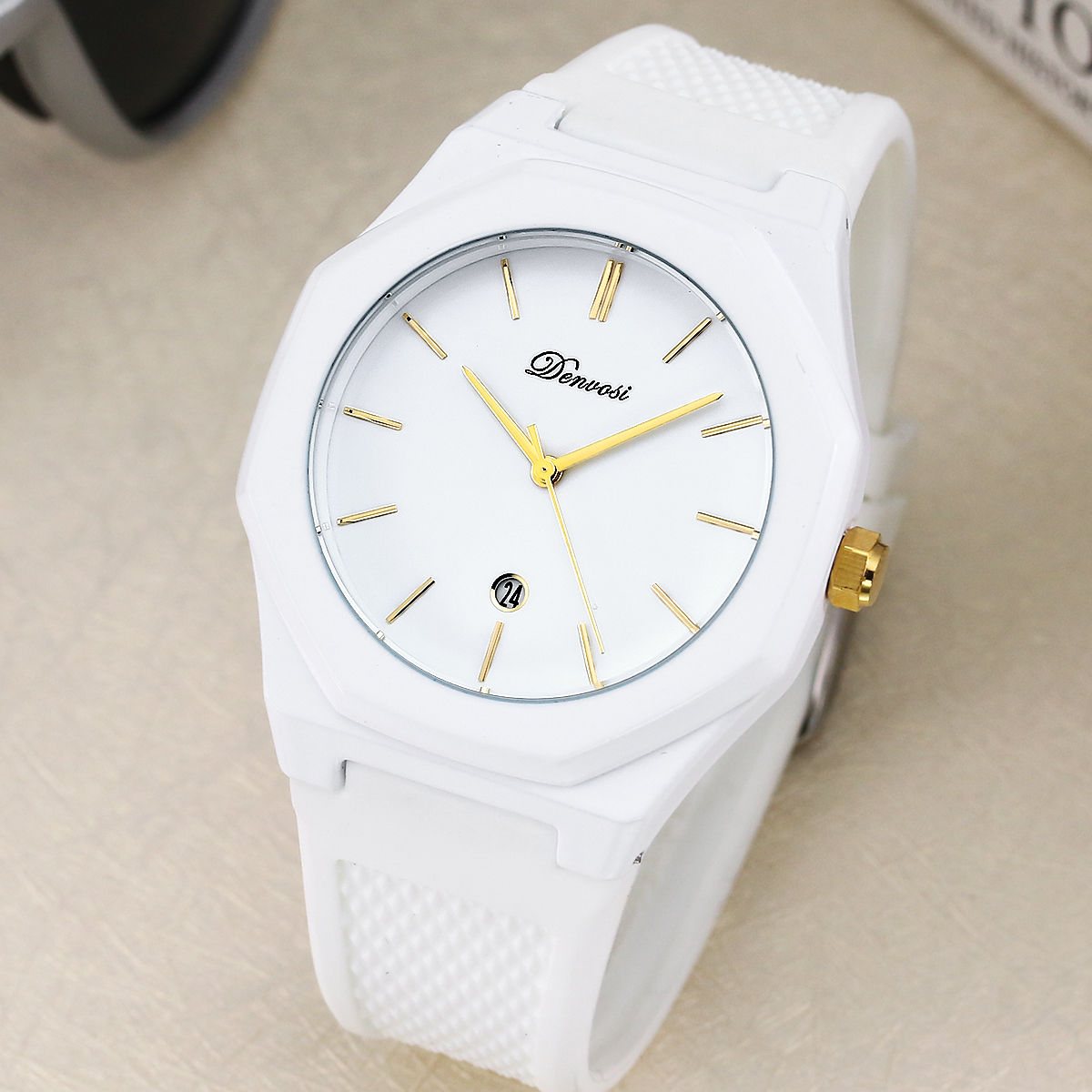 Montre à quartz pour hommes, sport de loisirs Simple, montre-bracelet décontractée et étanche: Ivoire