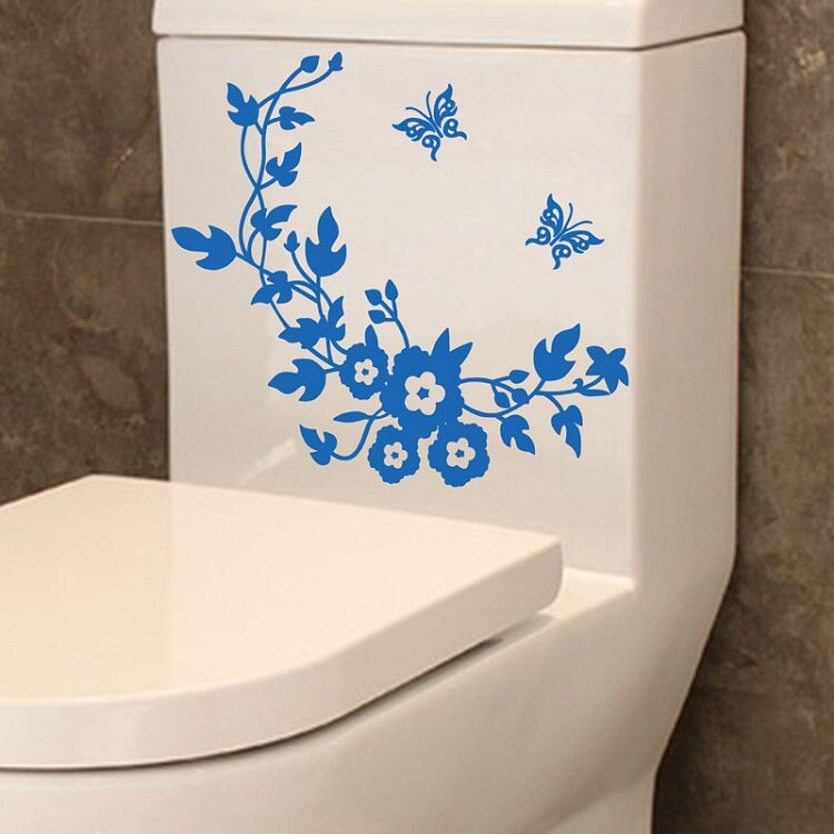 Vlinder Bloem Badkamer Muurstickers Voor Home Decor Vlinders Decoratie Muurstickers Voor Wc Decal Sticker Op De Muur: Blue