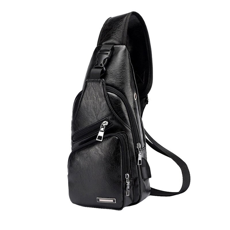 Singoli uomini Sling Bag Busto Spalla Marsupi Tela USB di RICARICA Piccola Borsa Con Tracolla Per Gli Uomini di sport sacchetto Del Telefono Della Moneta Purse2020: BLACK 1