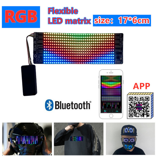 Bluetooth programmable flexible LED module 12 * 48 pixel display matrix screen, used for smart LED baseball cap bag T-shirt DIY: Full color panel