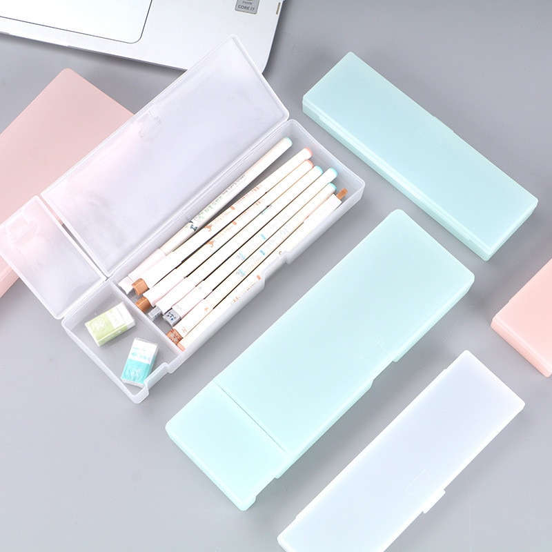 Transparante plastic pennendoos voor studenten zonder opdruk eenvoudige pennendoos schrijfwaren school kantoorbenodigdheden 3 kleuren