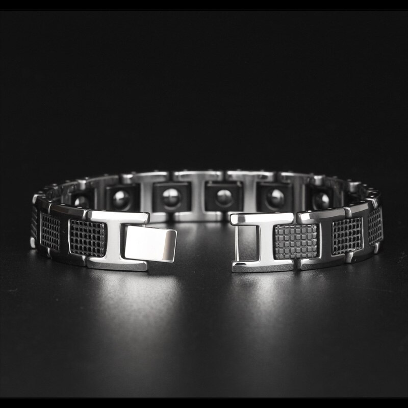 On Sales High Polished Tungsten Steel Man Bracelet Best Friend Mens Bracelets With Healthy Black Germanium Magnetic Stone