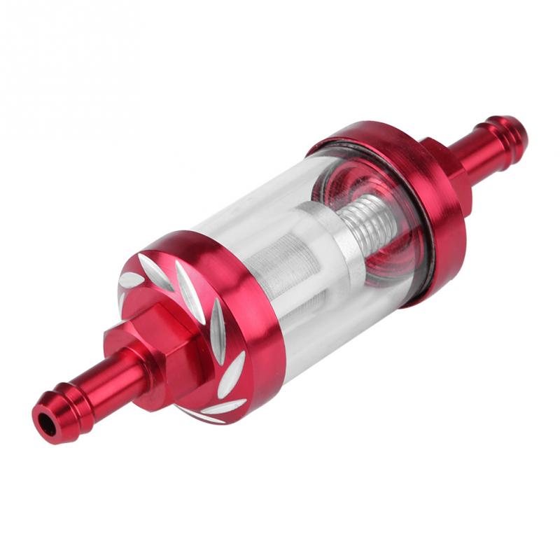 Filtro de combustible de aceite de Gas en línea de vidrio de Metal reemplazo de rosca de 8mm para accesorios de motocicleta: Rojo