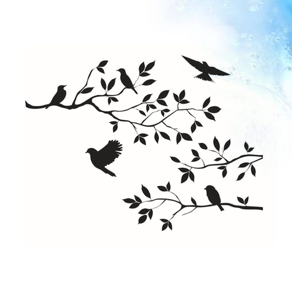 Tree Branch Birds Wall Sticker Vinyl Removable Art Wall Decals for Living Room TV Sofa Background Decoration: Default Title