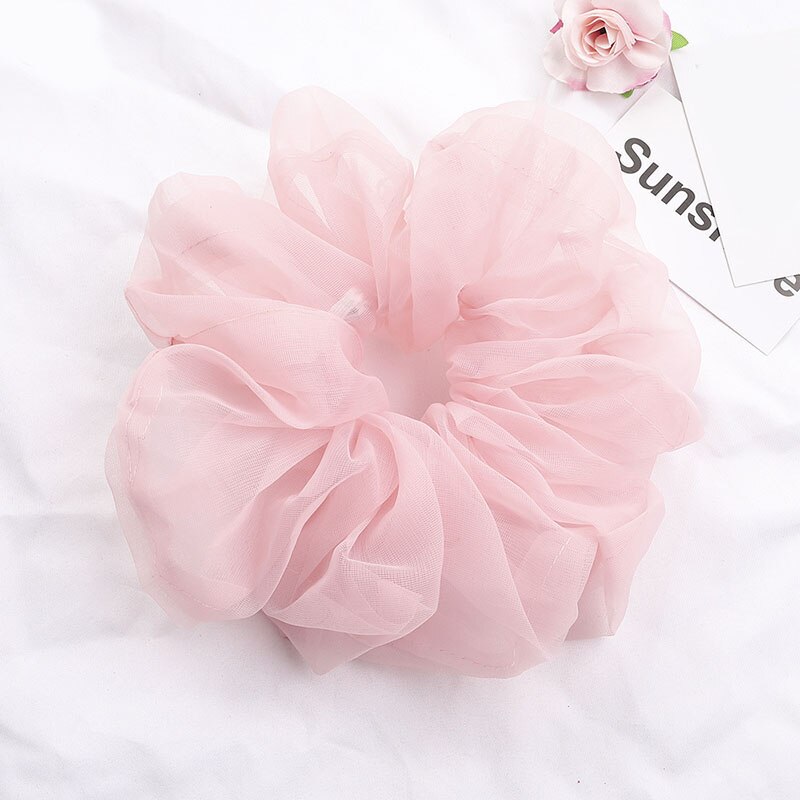 Scrunchies de malla de gran tamaño para mujer, cuerda romántica para el cabello rosa y azul, lazos para el cabello de Organza de tul transparente, accesorios para el cabello, banda para el cabello: light pink