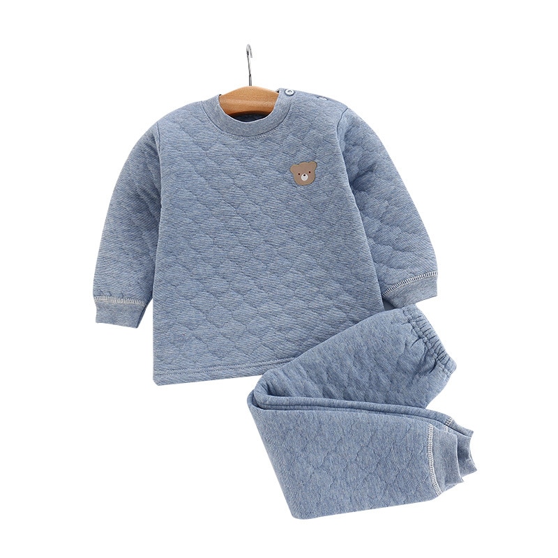 Ensemble de haut et pantalon de pyjama pour enfant rembourré en coton,vêtement à 3 couches, épais pour garder les petits au , unisexe,