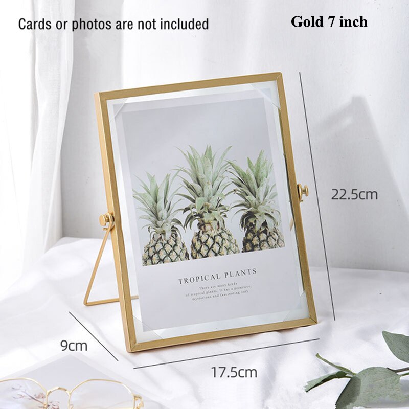 Nordic Geometric Metal Photo Frame Gold Glass Photo Frame Wedding Party Christmas Pictures Stand Holder Artist Home Decoration: Gold 7 inch