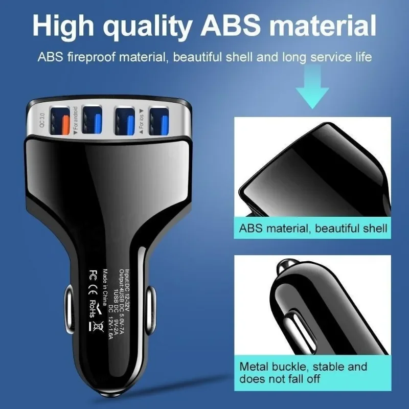 Chargeur de voiture Quick Charge 3.0, 4 Ports, Charge rapide, chargeur de téléphone de voiture, accessoires automobiles