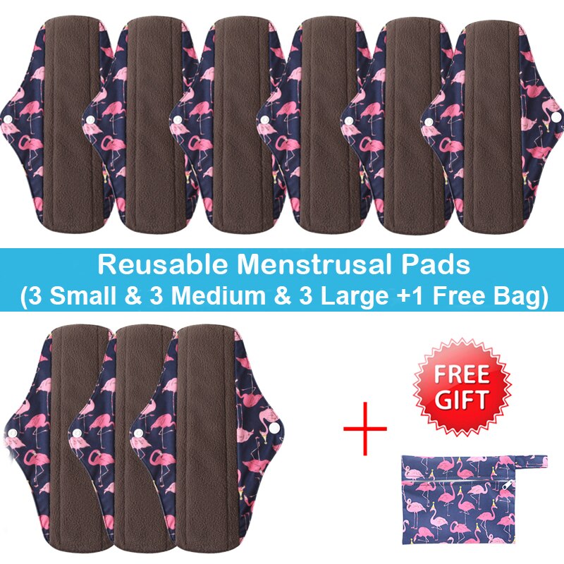 10 stk (3s+4m+3l) genanvendelige bambus kul bind bind menstruationsbind vaskbart trusseindlæg feminin hygiejne barsel med en taske: Wsd 30