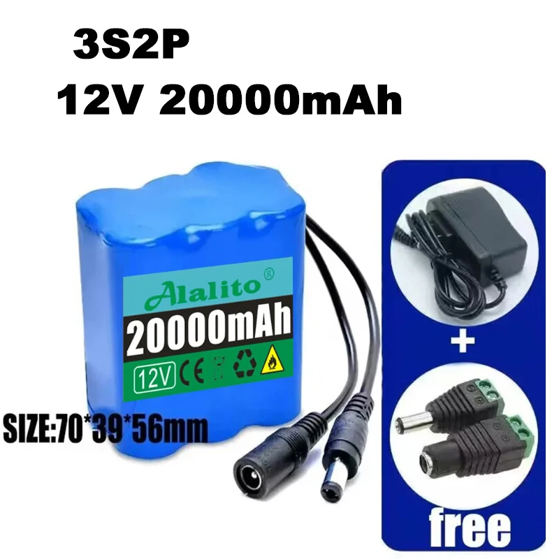 12V 3s3p 30Ah battery pack 18650 lithium ion 12V 50000mAh DC12.6V super large capacity rechargeable battery with BMS + charger: green