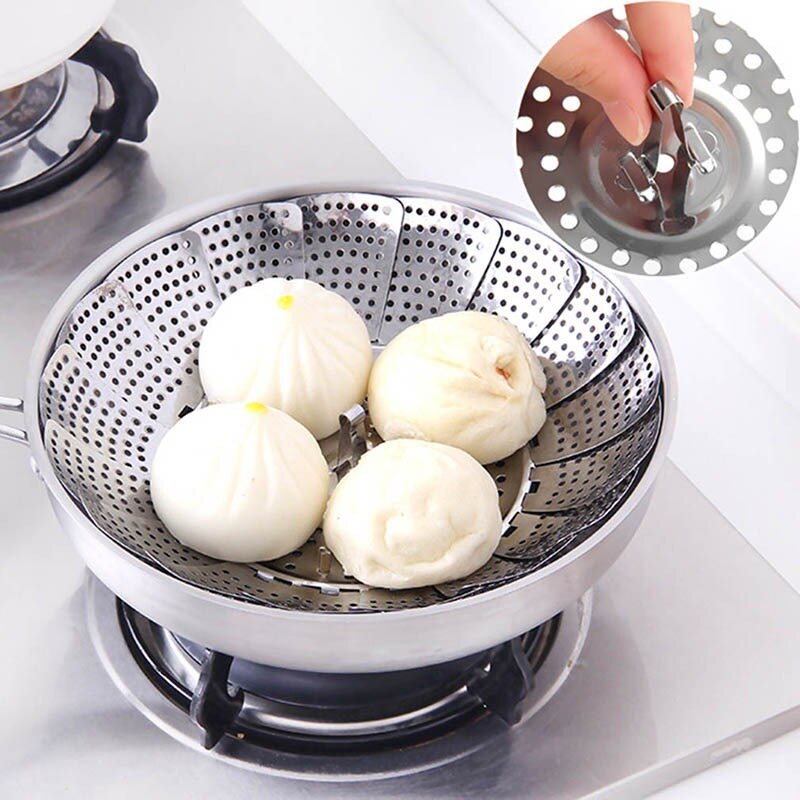 Folding Stainless Steel Steamer Vegetable Kitchen Fruit Food Basket Mesh Steamer Rack Cookware And Utensils For Cooking Steam