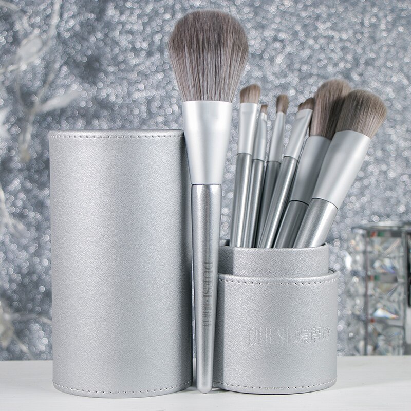 Duesi 7/8/10 -delige make-upkwastenset, oogschaduw, wenkbrauwen, concealer, blending blush, poeder, make-upkwasten, tools: 8 stuks zilveren vat